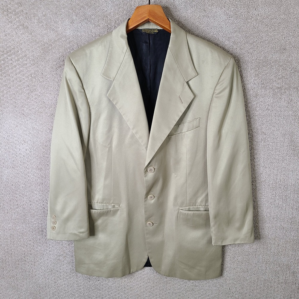 Bachrach Jacket Mens Small Tan Blazer Three Button Poly Microfibre Suit Coat USA
